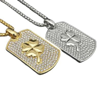 China Hot Selling New Arrival Hiphop Jewelry RTS Stainless Steel Diamond Four Leaf Clover Pendant Iced Out Full For Girls Gift for sale