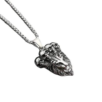 China Wholesale New Stainless Steel Jewelry RTS Elu Fashionable Vintage Skull Lion Head Pendant For Men Women Jewelry for sale