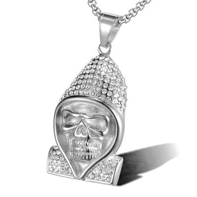 China Creative Hiphop Chosen Jewelry RTS Hip Hop Stainless Steel Gold Plated Iced Out Skull Pendant With Diamond Bling Bling for sale