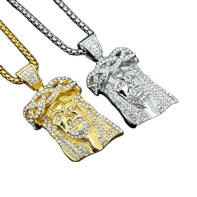 China Hiphop Jewelry RTS Stainless Steel Gold Insert Diamond Jesus Piece Pendant For Hip Chosen Hop Men's Gift for sale