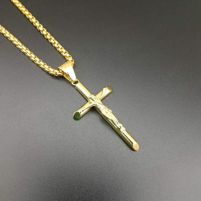 China Stainless Steel Jesus Cross Pendant Solid Gold Plated Hip Hop Jewelry RTS Hip Hop Elected Religion Style for sale