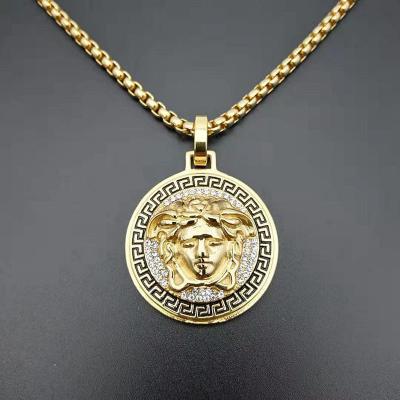 China Hiphop Chosen Jewelry RTS Hip Hop Stainless Steel Religion Jewelry Gold Plated Diamond Medusa Pendant for sale