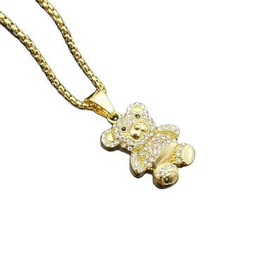 China Hiphop Elu Jewelry RTS Fashion Stainless Steel Gold Cute Animal Bear Pendant With Diamond Jewelry for sale