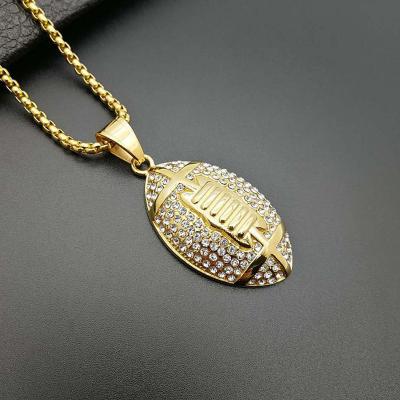 China Hiphop Chosen Jewelry RTS Hip Hop Stainless Steel Pave Crystal Rhinestone Rugby Balls Pendant For Men for sale