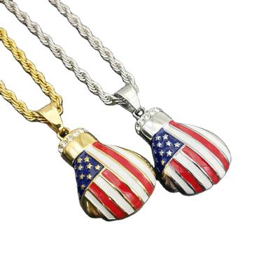 China Hiphop Jewelry RTS Fashion Stainless Steel Micro Elected New Pave Diamond American Boxing Glovees Pendant Necklace for sale