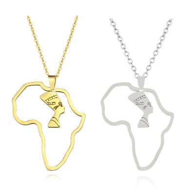 China Vintage Chosen Jewelry RTS New Arrival Pharaoh King Stainless Steel Set Gold Plated Africa Map Pendant For Women Girls Gift for sale