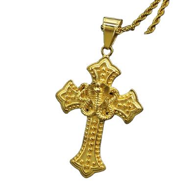 China Hiphop Chosen RTS Hip Hop Jewelry Gold Plated Snake Titanium Steel Iced Out Cross Pendant For Jewelry Wholesale for sale