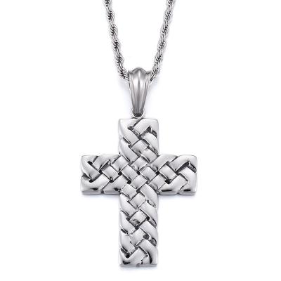 China High Quality Religious Stainless Steel Black Gridding Gold Plating Elu Jewelry RTS Large Cross Necklace For Men Jewelry for sale