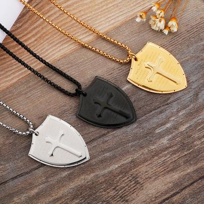 China Chosen Jewelry RTS New Design Cross Triangle Stainless Steel Religious Gold Plated Shield Pendant Necklace For Men Jewelry for sale