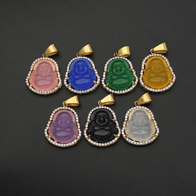 China Hiphop Chosen RTS Maitreya Jewelry Laughing Stainless Steel Jewelry Jade Buddha Necklace For Buddha Jewelry Amulet for sale