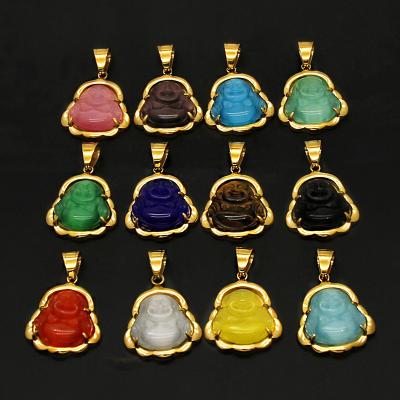 China New Design Jewelry RTS Hiphop Elect Stainless Steel Insert Rainbow Natural Stone Buddha Pendant With Gold Plated for sale