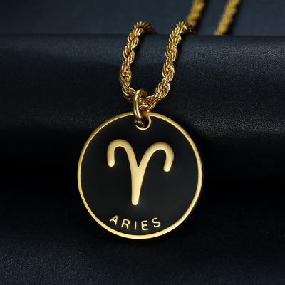 China Hiphop Chosen Jewelry RTS Hip Hop Designer Stainless Steel Black Enamel Gold Plated Zodiac Pendant Charm With Double Side for sale