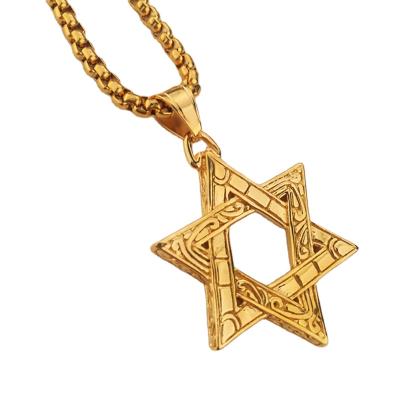 China Elu Jewelry RTS CLASSIC Gold Plated Stainless Steel Magen David Star Hexagram Pendant Hip Bling Bling Jewelry for sale