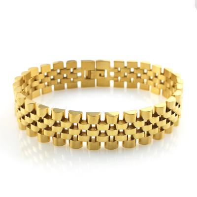 China Wholesale Hiphop Chosen Jewelry RTS Men Jewelry Gold Plated Stainless Steel Watch Band Bracelet for sale