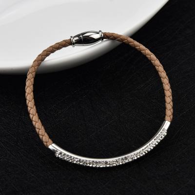 China Hiphop Chosen Jewelry RTS Fashion Stainless Steel Leather Magnetic Bracelet For Couples Jewelry for sale