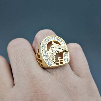 China Wholesale Vintage Chosen Jewelry RTS Iced Out Bling Bling Crystal Stainless Steel Horse Head Animal Ring For Men Jewelry for sale