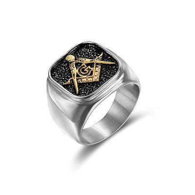 China Wholesale Vintage Elect Jewelry RTS Stainless Steel Iced Out Gold Plated Blue Black Paint AG Masonic Ring For Men Jewelry for sale