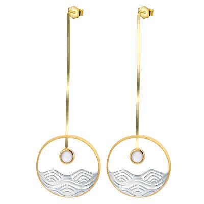 China Elu Jewelry RTS Fashion Hot Selling 925 Sterling Silver Round Sunrise Wave Shell Earrings Long Dangle For Women Trendy Jewelry for sale