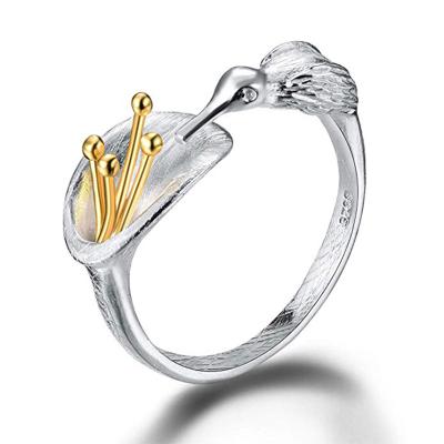 China FASHIONABLE Jewelry RTS Jewelry Wholesale Special Design 925 Sterling Silver Gold Plated Adjustable Hummingbird Ring Jewelry For Women Gift for sale