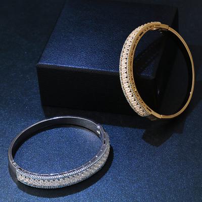 China Wholesale FASHIONABLE Iced Out Zircon Luxury Brass Cavity Insert Design Elu Jewelry RTS Open High Quality Bangle For Women Gift Jewelry for sale