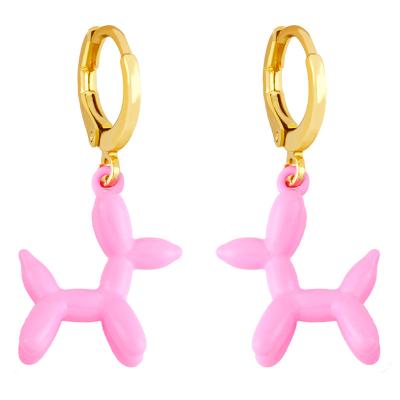 China Wholesale Brass Colored Enamel Gold Plated Stand Balloon Dog Drop Circle Hoop Earrings Trendy Choker Jewelry RTS for sale