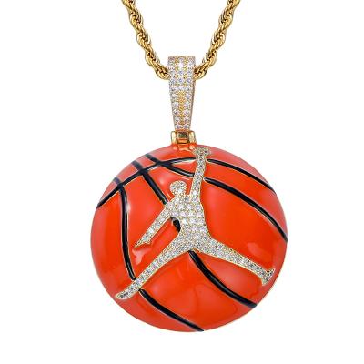 China Hiphop Elu Jewelry RTS Hip Hop Sports Style Men Jewelry Micro Insert Cubic Zircon Enamel Basketball Necklace Pendant for sale