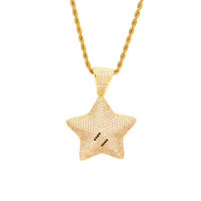 China Wholesale New Vintage Chosen Jewelry RTS Design Micro 3D Micro 3D Inlaid Zircon Pentagonal Star Hip Hop Star Pentagon Necklace Pendant for sale