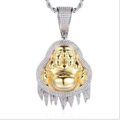 China Elu Religious Jewelry RTS Newcomer Iced Out Brass Insert Zircon Bling Gold Plated Buddha Necklace For Lady Pendant for sale