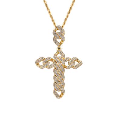 China Hiphop Jewelry RTS 2021 New Design Bling Bling Micro Cubic Zircon Gold Plated Cuban Link Chain Cross Pendant For Men Jewelry for sale