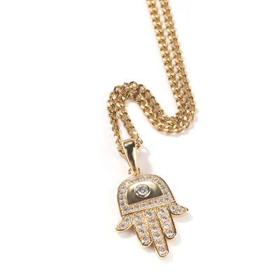 China Wholesale Hiphop Jewelry RTS Chosen Iced Out Micro Zircon Insert Gold Plated Fatima Hand Pendant With Hip Hop Style for sale