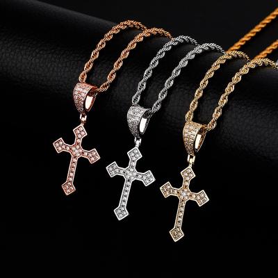 China High Quality Hiphop Elu Jewelry RTS Copper Alloy Micro Pave Zircon Iced Out Necklace Bling Gold Cross For Men Jewelry for sale