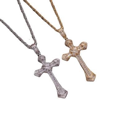 China Hiphop Elu Jewelry RTS Insert Religious Brass Micro Ziron Iced Out Zircon Cross Necklace For Men Jewelry for sale