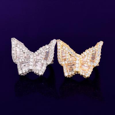 China Chosen Hip Hop Jewelry RTS Hip Hop Jewelry Insert Micro Iced Out CZ Butterfly Ring For Women Gift for sale