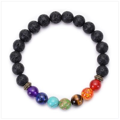 China Vintage Elu Jewelry RTS Wholesale Volcanic Stone Bracelet Round Beads Chakra Bracelet Natural Stone For Men Women Jewelry for sale