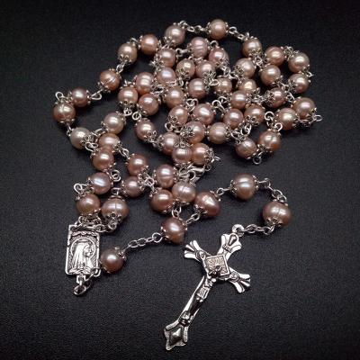 China FASHIONABLE Wholesale Jewelry RTS Zinc Alloy Cross Chosen Muslim Multi Color Bead Beaded Rosary Chain Necklace For Religious Jewelry for sale