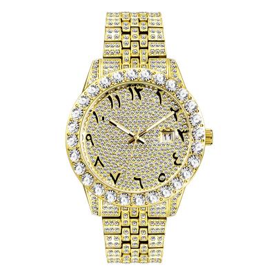 China Chronograph Elu Jewelry RTS High-quality Reloj De Hombre Insert Bling Diamond Arabic Number Classic Golden Color Watches for sale