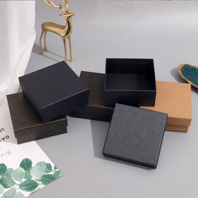 China Recyclable High Quality Elu Jewelry RTS Custom Logo 6 Colors Hard Cardboard Square Shape Brown Kraft Gift Wrapping Paper Box With Lid for sale