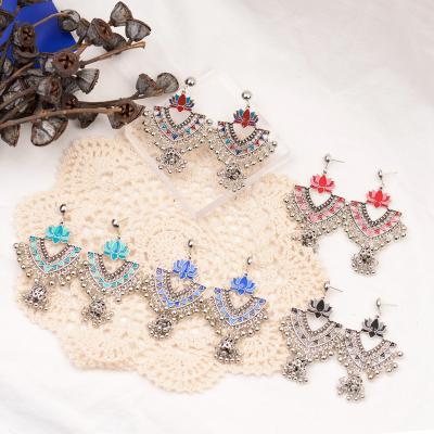 China FASHIONABLE Wholesale Tassel Earrings Indian Traditional Indian Water Drop Elu Jewelry RTS Bell Jhumka Animal Earrings With Colorful Crystal for sale