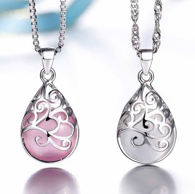 China Vintage Elu Jewelry RTS New Arrival Tiny Water Drop Charm Micro Inlaid Natural Pink White Stone Opal Necklace For Women Girls Gift for sale