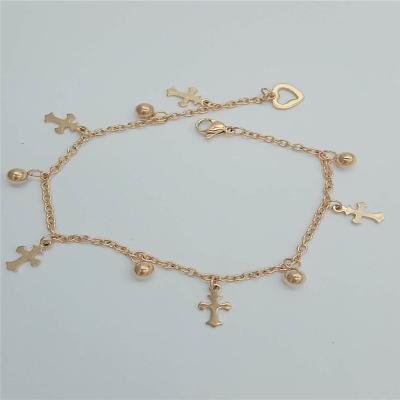 China Wholesale Hiphop Jewelry RTS Stainless Steel Women Foot Jewelry Gold Plated Cross Anklet Chosen With Ball Charm for sale