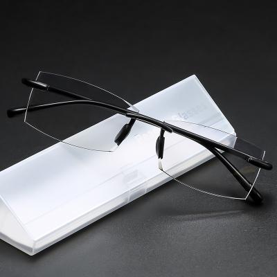 China Wholesale Slim TR90 Crystal Frameless Reading Glasses Retro Blue Light Square Anti Glasses For Older Reading for sale