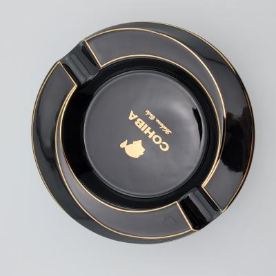 China Morden Custom Logo 2 Slot Outdoor Round Ceramic Cigar Ashtray For Men for sale