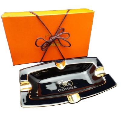 China Tabletop Ceramic Cigar Ashtray with Logo Color Box Custom Made for sale