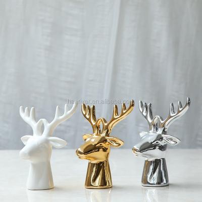 China Animal Head Toy Gold Ceramic Sliver White Europe Porcelain Deer Moose Figurine for sale