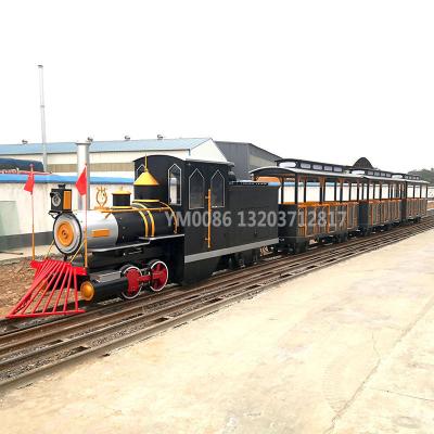 China San chuan Wooden Mini Steam Track Train For Electric Outdoor Playground Kids Black 12 Seats for sale