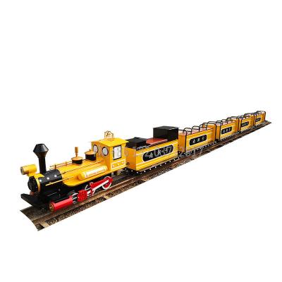 China Retro San train mall steam train theme park playground ride vintage wooden track chuan outdoor train on sale for sale