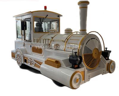 China San chuan wooden tourist white color diesel engine capacity 42 seats amusement park electric trackless train for sale