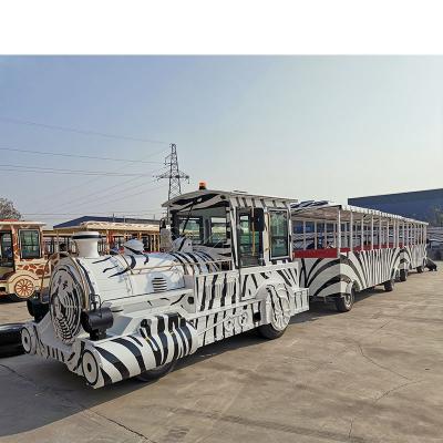 China Hot Selling San Zebra Vintage Model Wooden Tourist Chuan Trackless Train Amusement Electric Children Attractions for sale