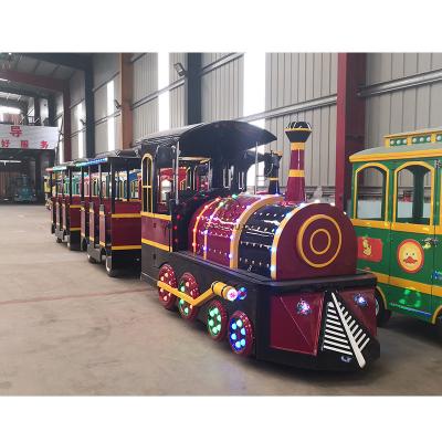 China Popular 2022 Kids Wooden Mini Kiddie Ride Electric Trackless Tending Train For Amusement Park And Mall Business Sale for sale