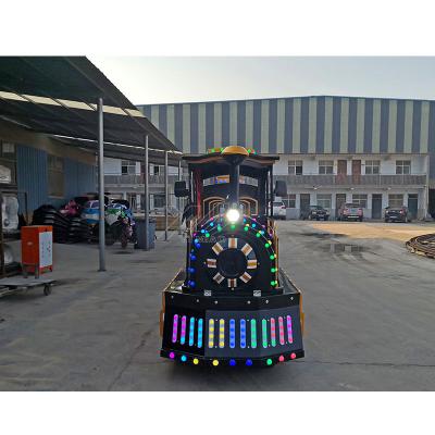 China Factory Direct Entertainment Wooden 24 Seats Equipment Black Trackless Battery Operated Electric Train Royal Trains for sale